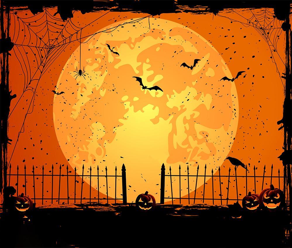 Halloween Backdrops Festival Backdrops Yellow Fired Moon Cartoon Backdrop